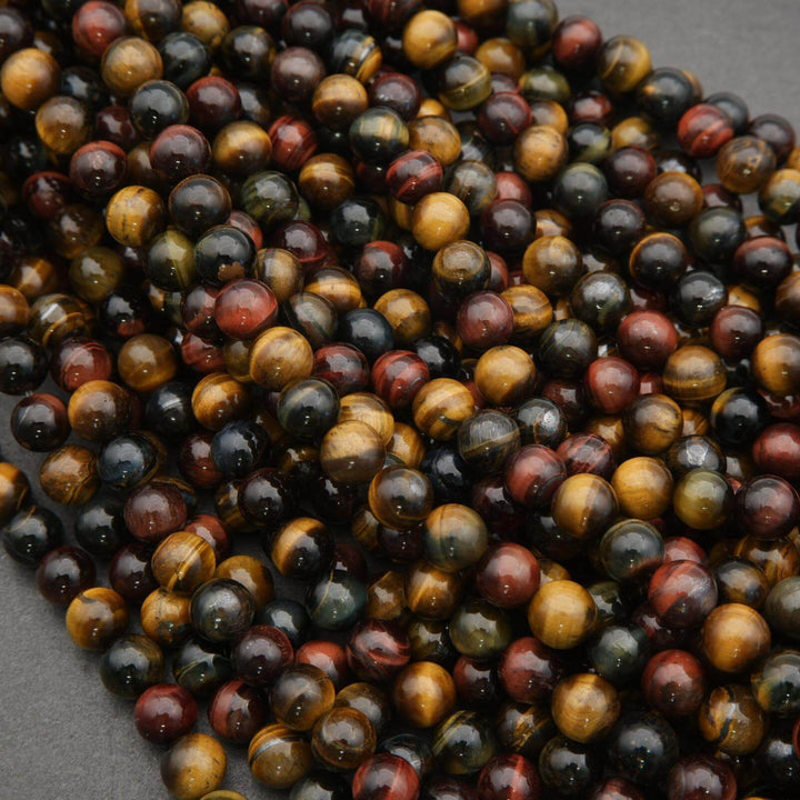 Close-up of tiger eye beads on a dark background