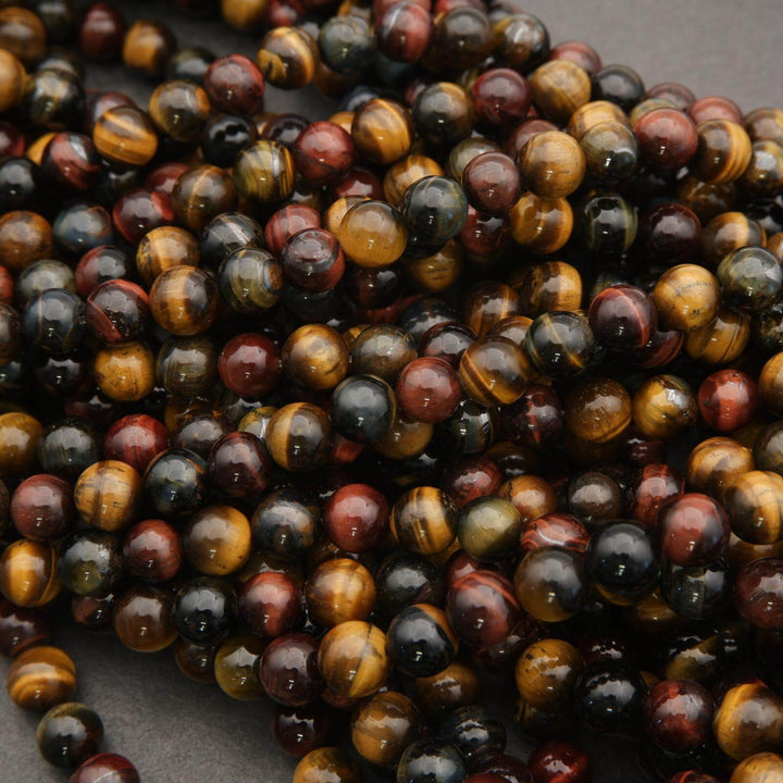 Close-up of tiger eye beads on a dark background
