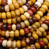 Yellow, red, and beige mookaite jasper beads.