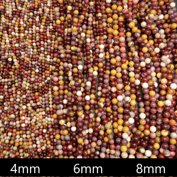 Yellow and brick red mookaite beads.