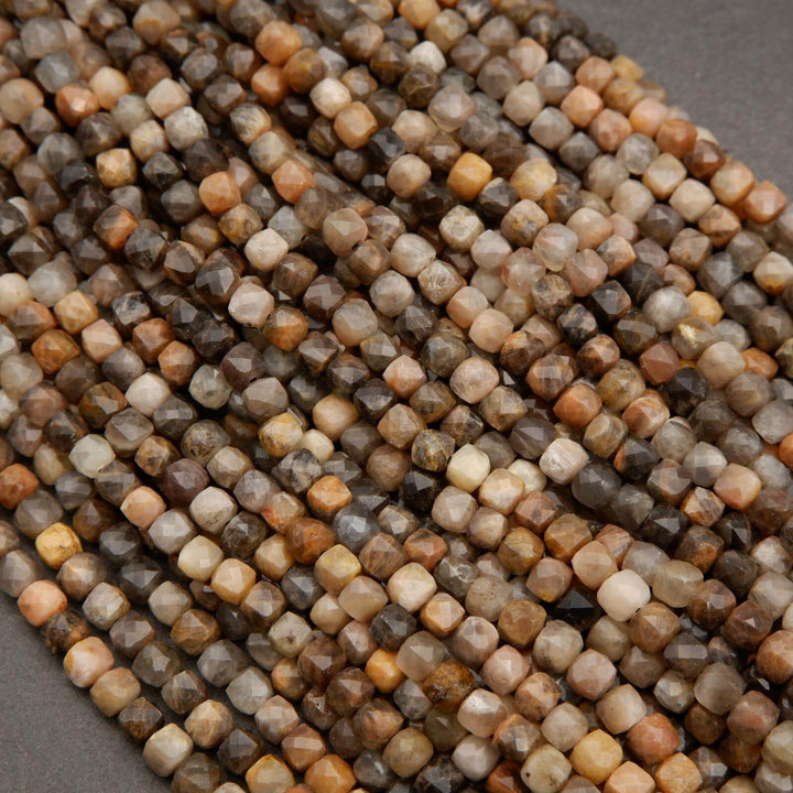 Greyish Brown Moonstone · Microfaceted · Cube · 4mm, Tejas Beads, Beads