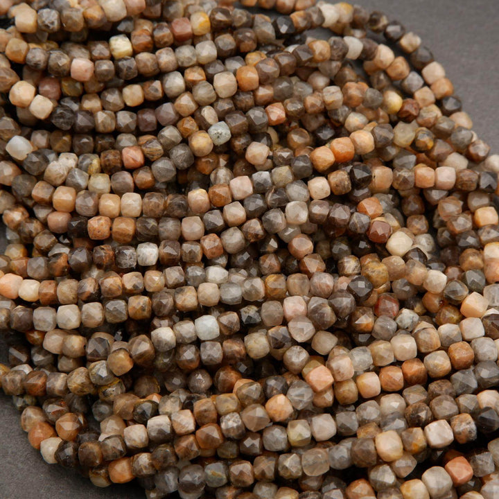 Greyish Brown Moonstone · Microfaceted · Cube · 4mm, Tejas Beads, Beads
