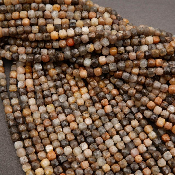Greyish Brown Moonstone · Microfaceted · Cube · 4mm, Tejas Beads, Beads