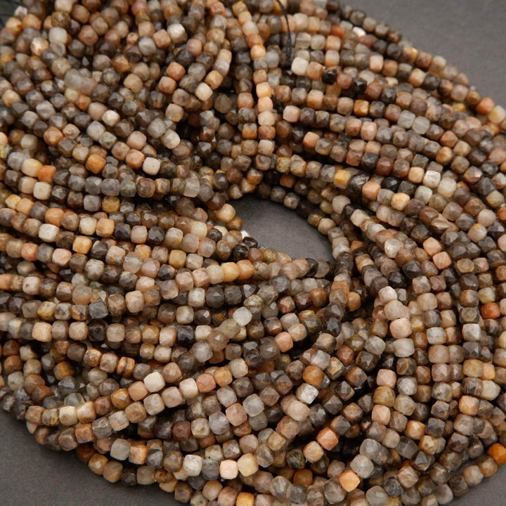 Greyish Brown Moonstone · Microfaceted · Cube · 4mm, Tejas Beads, Beads