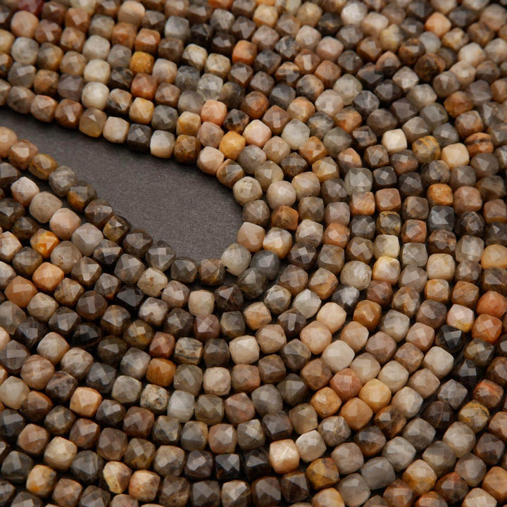 Greyish Brown Moonstone · Microfaceted · Cube · 4mm, Tejas Beads, Beads