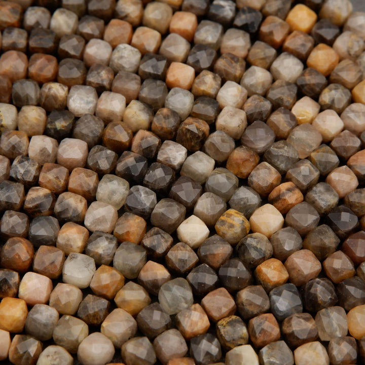 Greyish Brown Moonstone · Microfaceted · Cube · 4mm, Tejas Beads, Beads
