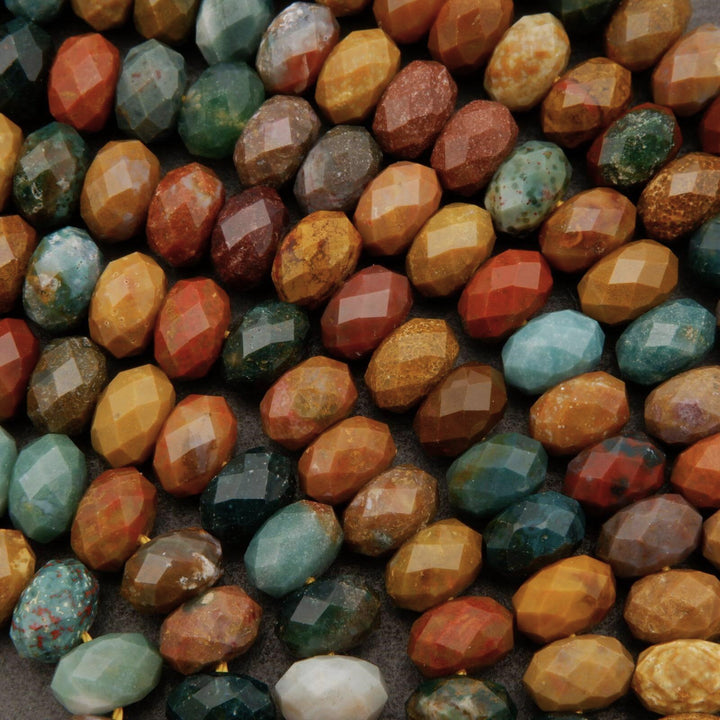 Faceted Rondelle ocean jasper beads.