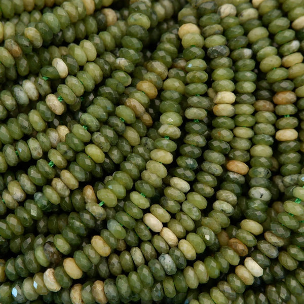 Close-up of green and brown glass beads
