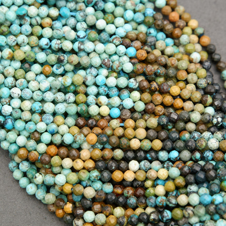 Faceted turquoise beads showing organic color and matrix patterns