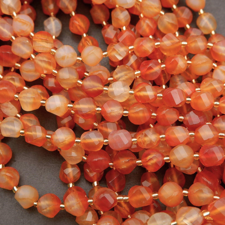 Orange Carnelian Agate · Faceted · Spiral Sphere · 8mm, 10mm, Tejas Beads, Beads