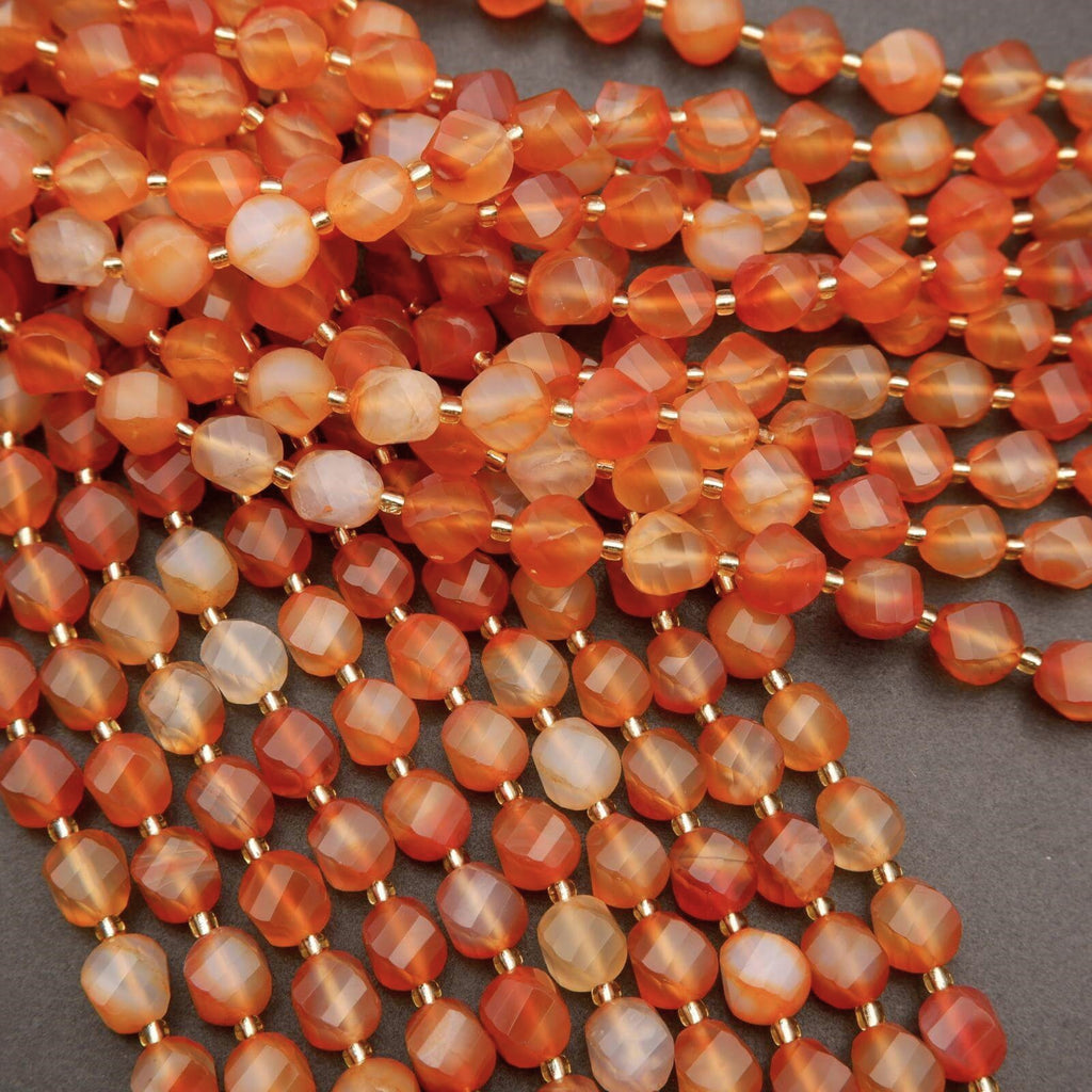 Orange Carnelian Agate · Faceted · Spiral Sphere · 8mm, 10mm, Tejas Beads, Beads