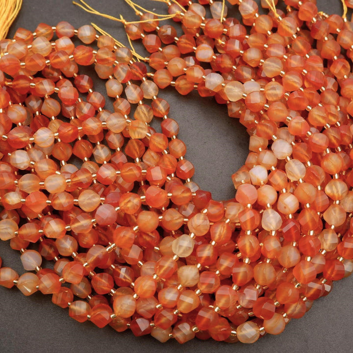 Orange Carnelian Agate · Faceted · Spiral Sphere · 8mm, 10mm, Tejas Beads, Beads