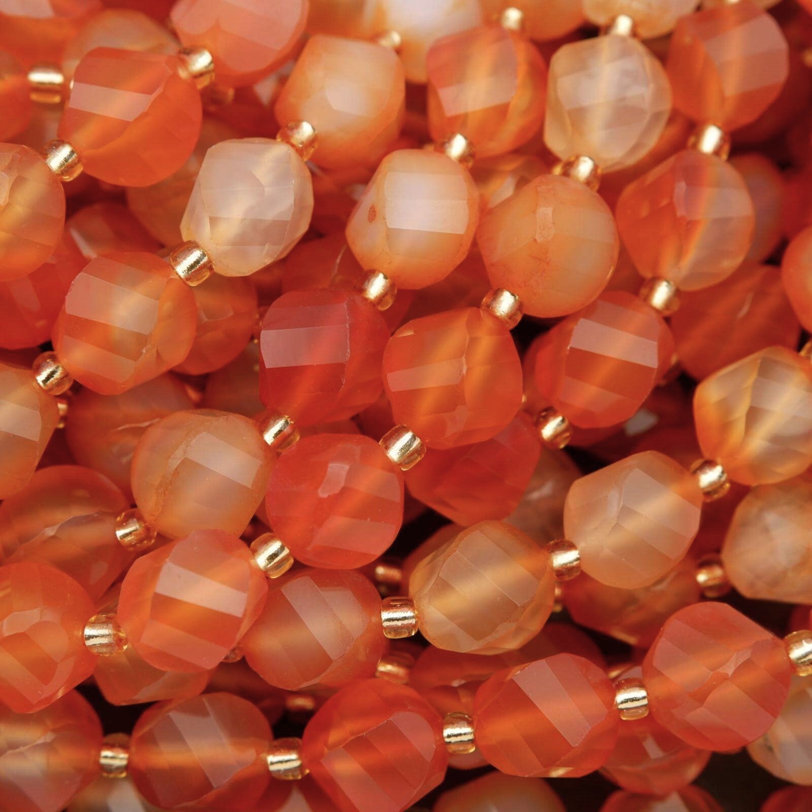 Orange Carnelian Agate · Faceted · Spiral Sphere · 8mm, 10mm