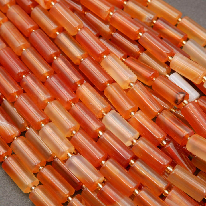 Orange Carnelian · Smooth · Cylinder Tube · 6mm, 8mm, Tejas Beads, Beads