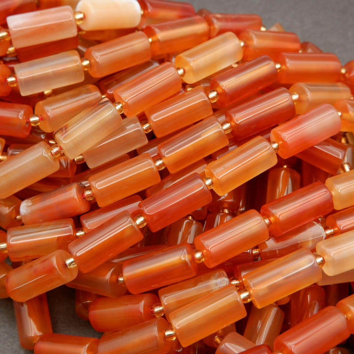 Orange Carnelian · Smooth · Cylinder Tube · 6mm, 8mm, Tejas Beads, Beads