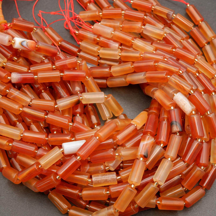 Orange Carnelian · Smooth · Cylinder Tube · 6mm, 8mm, Tejas Beads, Beads