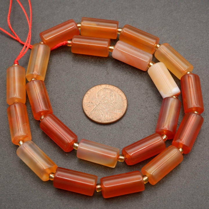 Orange Carnelian · Smooth · Cylinder Tube · 6mm, 8mm, Tejas Beads, Beads