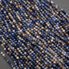 Orange, blue, and white, round faceted beads.