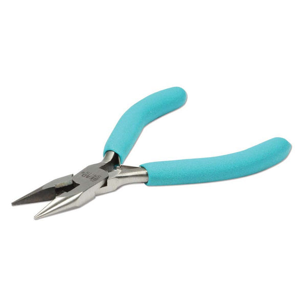 Pair of pliers with turquoise handles on a white background
