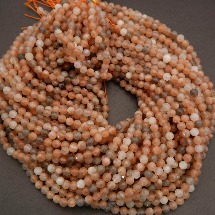 Multicolor Peach Moonstone · Faceted · Round · 6mm, Tejas Beads, Beads