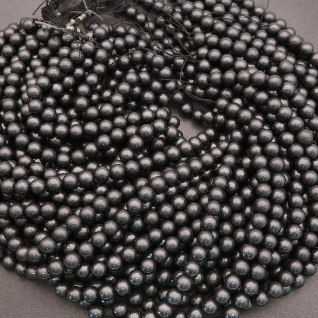 Metallic grey shungite beads