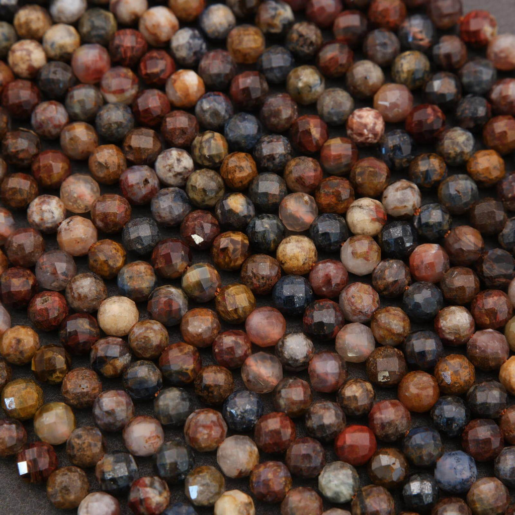 Close-up of multicolored beads with a brown and black color scheme.