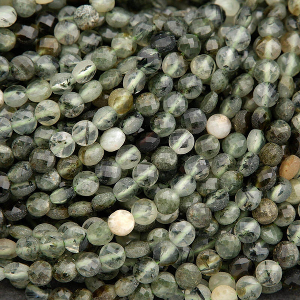 Close-up of green faceted beads