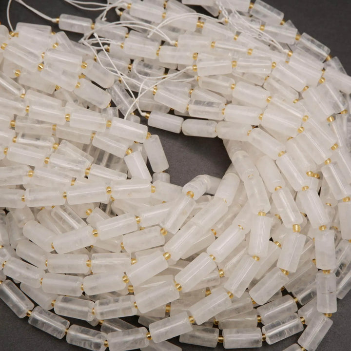 White Quartz · Smooth · Cylinder Tube · 6mm, 8mm, Tejas Beads, Beads