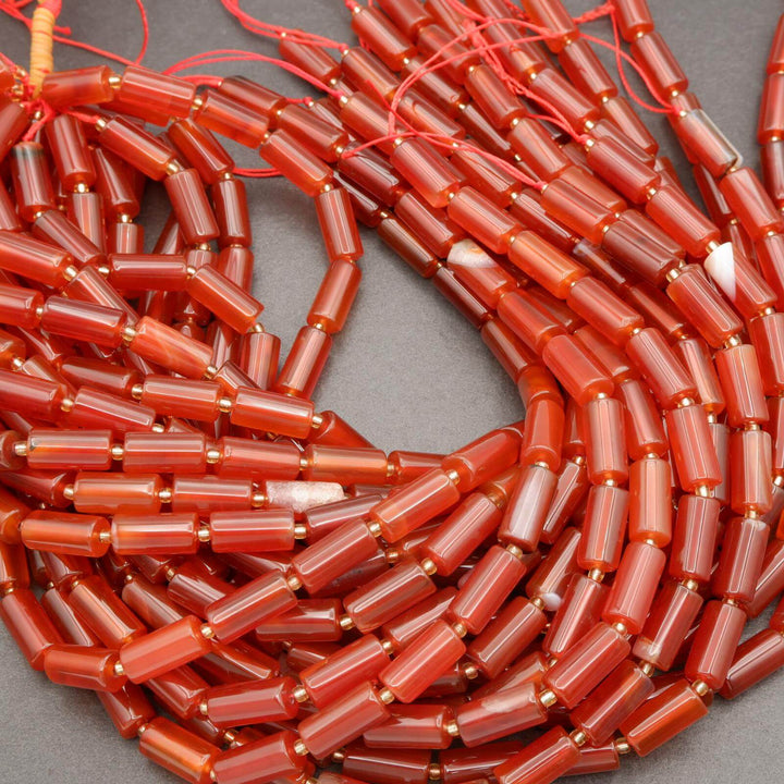 Red Carnelian · Smooth · Cylinder Tube · 6mm, 8mm, Tejas Beads, Beads