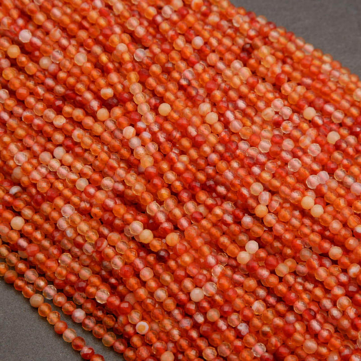 Orange Carnelian Agate · Microfaceted · Round · 2mm, 3mm, Tejas Beads, Beads