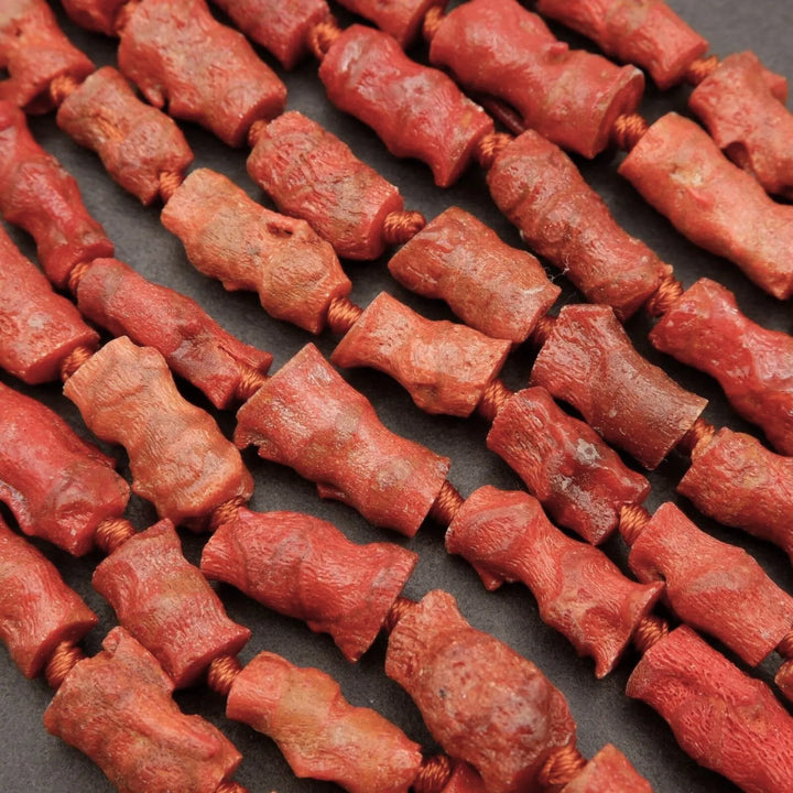 Red Sponge Coral (alt) · Raw · Freeform Tube · 9mm, Tejas Beads, Beads