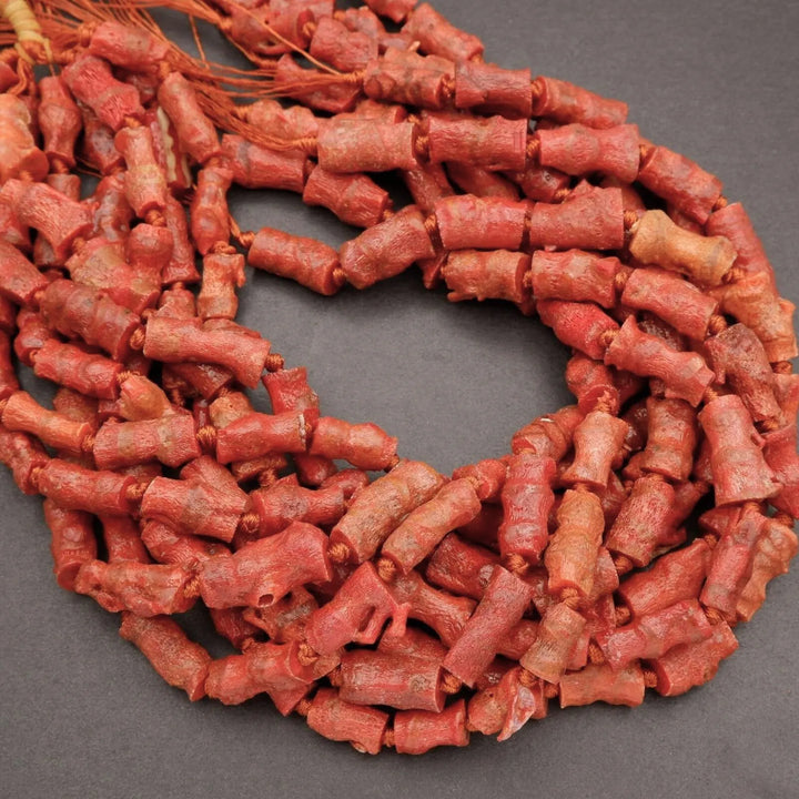 Red Sponge Coral (alt) · Raw · Freeform Tube · 9mm, Tejas Beads, Beads