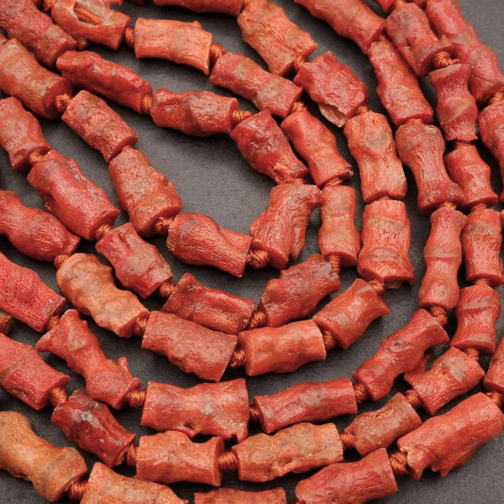 Red Sponge Coral (alt) · Raw · Freeform Tube · 9mm, Tejas Beads, Beads