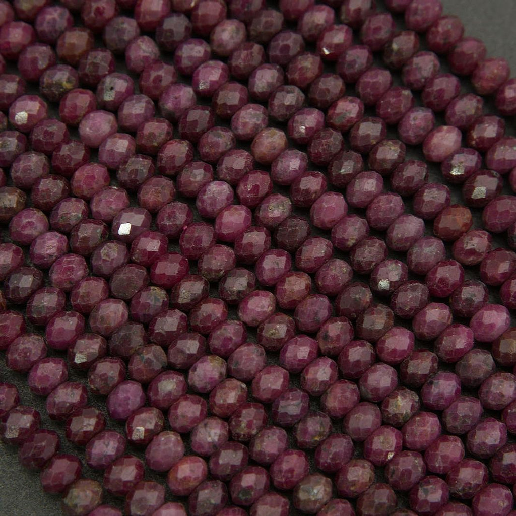 Natural ruby gemstone beads in deep pink and red tones