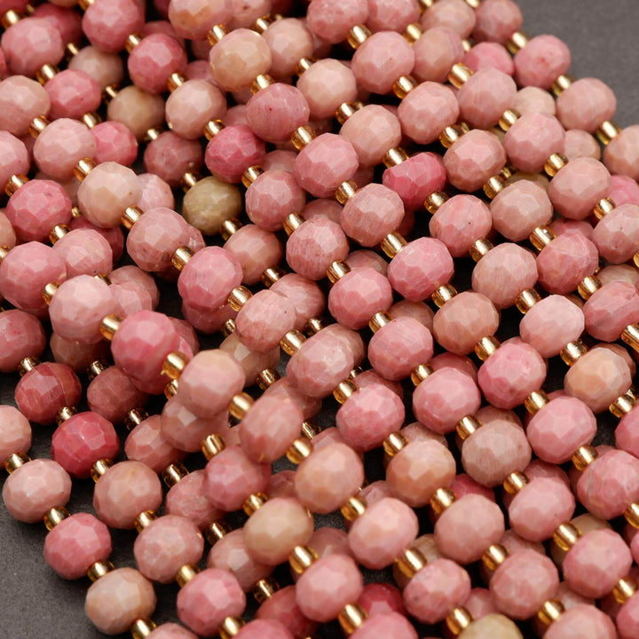 Pink Wood Rhodonite · Faceted · Rondelle · 6x8mm, Tejas Beads, Beads