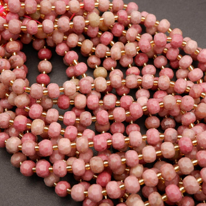 Pink Wood Rhodonite · Faceted · Rondelle · 6x8mm, Tejas Beads, Beads