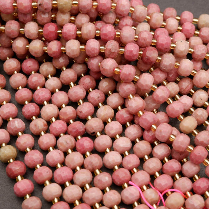 Pink Wood Rhodonite · Faceted · Rondelle · 6x8mm, Tejas Beads, Beads