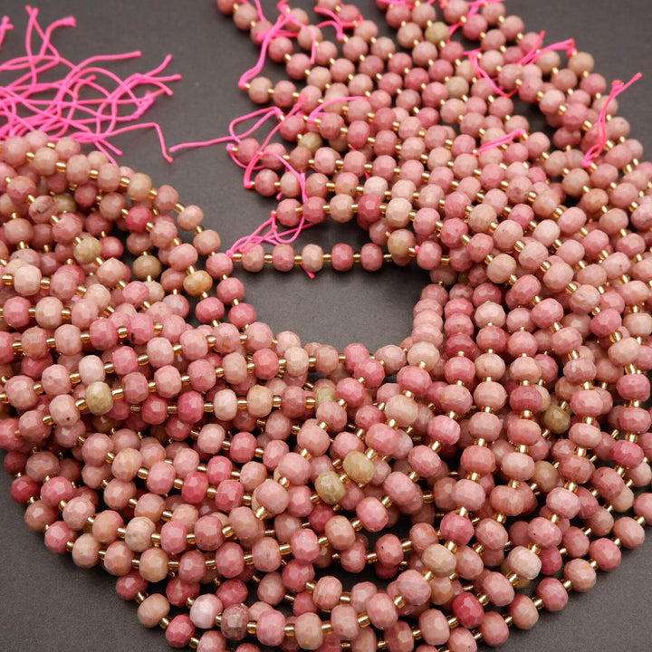 Pink Wood Rhodonite · Faceted · Rondelle · 6x8mm, Tejas Beads, Beads