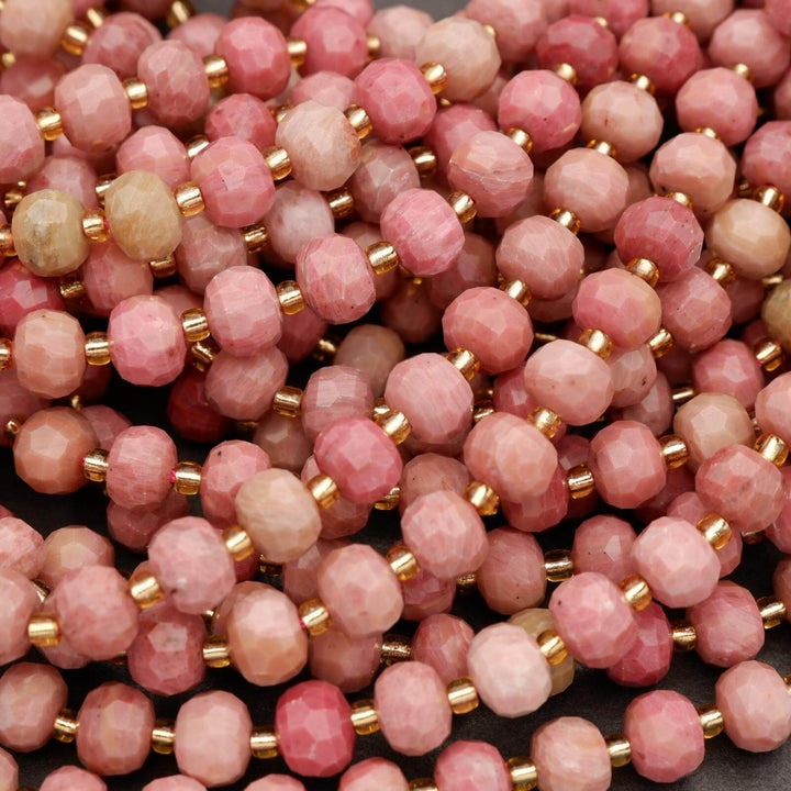 Pink Wood Rhodonite · Faceted · Rondelle · 6x8mm, Tejas Beads, Beads