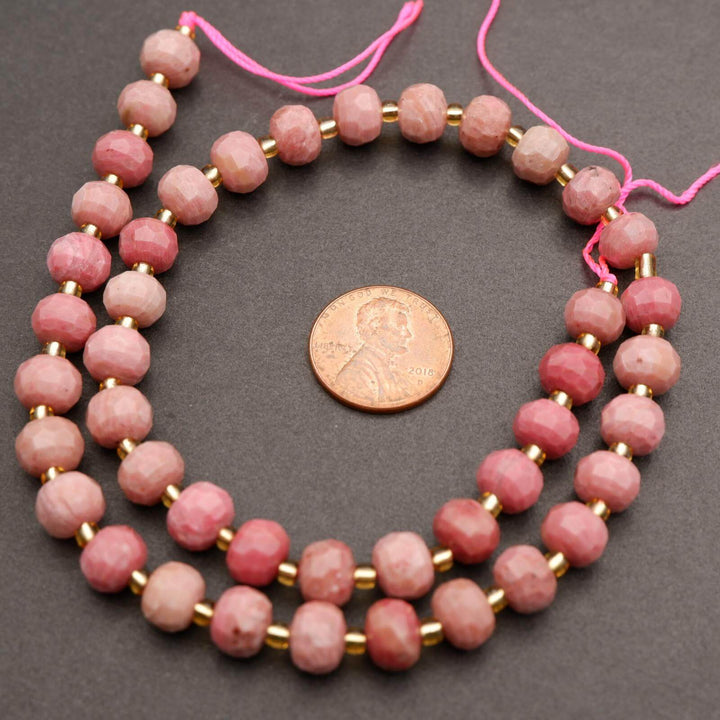 Pink Wood Rhodonite · Faceted · Rondelle · 6x8mm, Tejas Beads, Beads