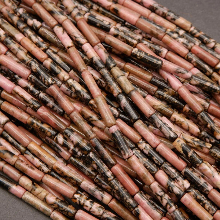 Rhodonite w Matrix · Smooth · Tube · 4mm, Tejas Beads, Beads