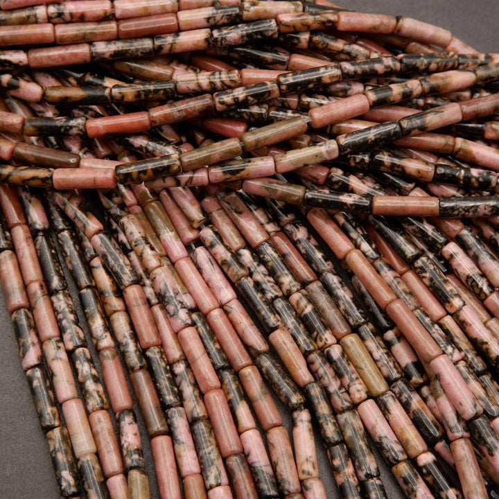 Rhodonite w Matrix · Smooth · Tube · 4mm, Tejas Beads, Beads