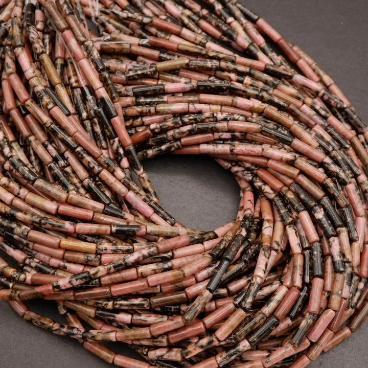 Rhodonite w Matrix · Smooth · Tube · 4mm, Tejas Beads, Beads