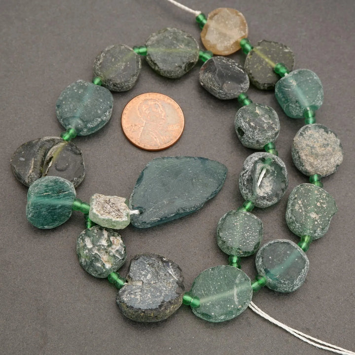 Roman Glass · Matte · Coin · Graduated 13mm to 19mm, Tejas Beads, Beads