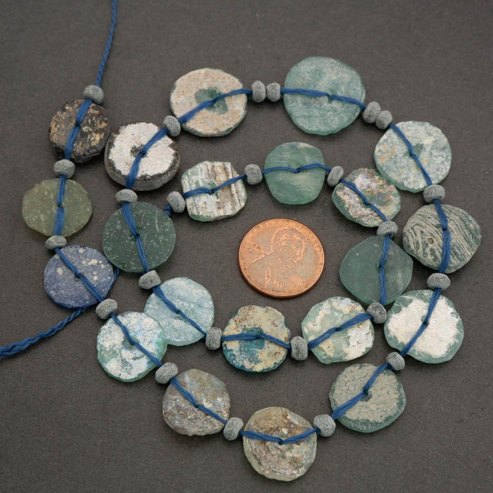 Roman Glass · Matte · Coin · Graduated 12mm to 20mm, Tejas Beads, Beads