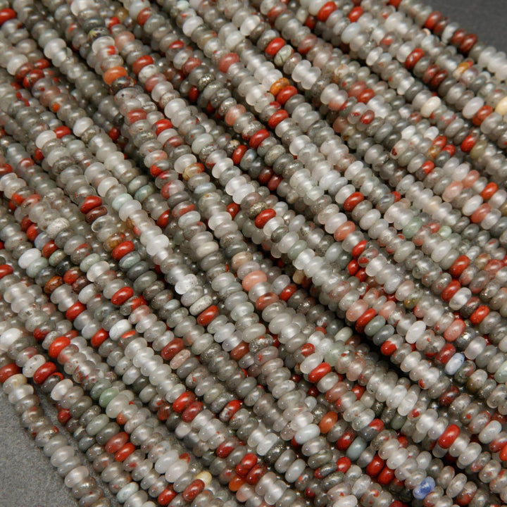 Grey and red African bloodstone beads.