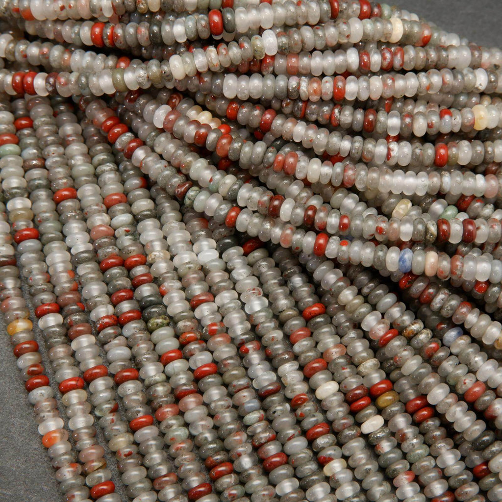 Grey and red African bloodstone beads.