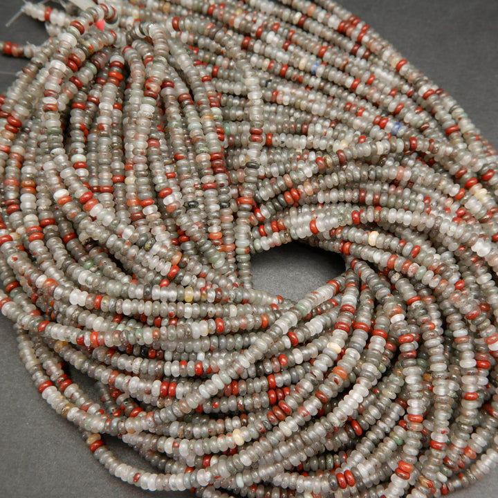 Grey and red African bloodstone beads.