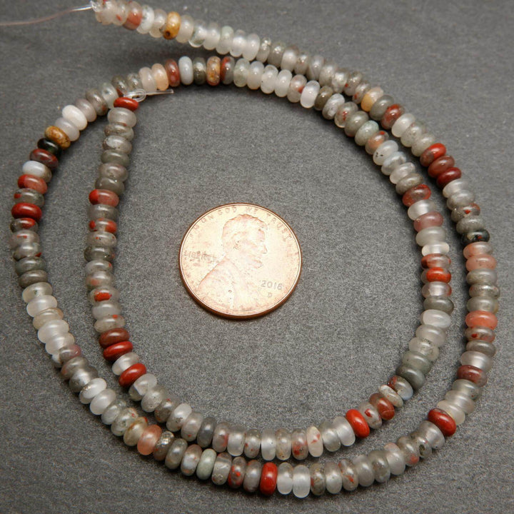Grey and red African bloodstone beads.