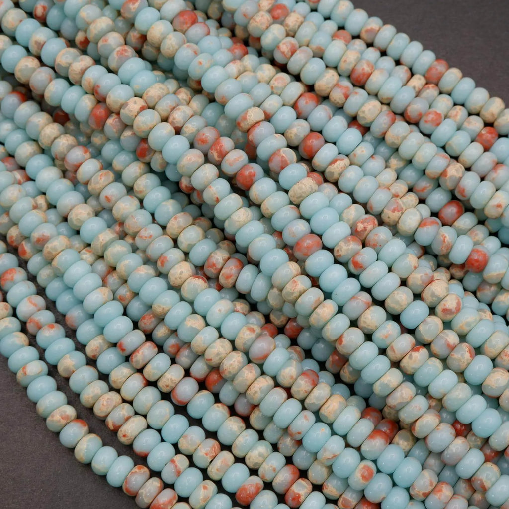 Soothing blues, creams, and warm earth tones with natural marbled patterns.